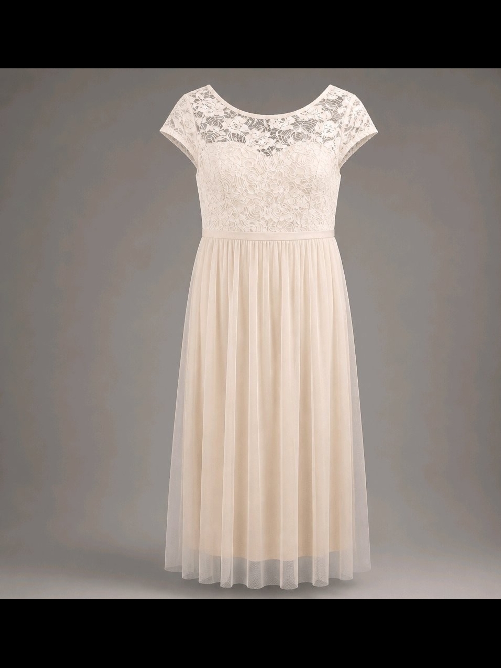 Candalite Elegant Lace Bodice Midi Dress in Ivory